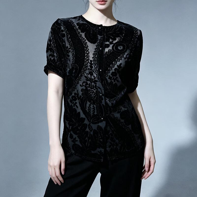 Women s Reversible Burnt Flower Mulberry Silk Top XXXL