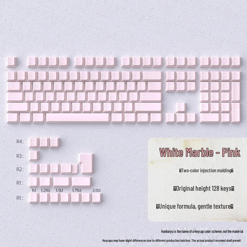 

128-Key Double-Shot White Jade Green and Pink Mechanical Keyboard Keycaps DIY Set
