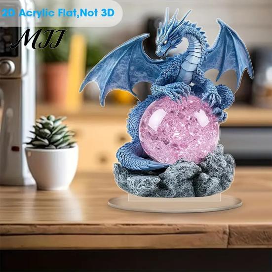 Acrylic Dragon Ornaments Fantasy Statue, Gothic Tabletop Figurine, Mythical Theme Room Decor Desktop Ornament for Office Bedroom Gaming Durable