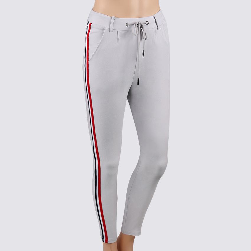 Women Side Stripe Retro Leggings Pants Ladies Vintage Elasitic Waist Ankle-Length Casual Trousers