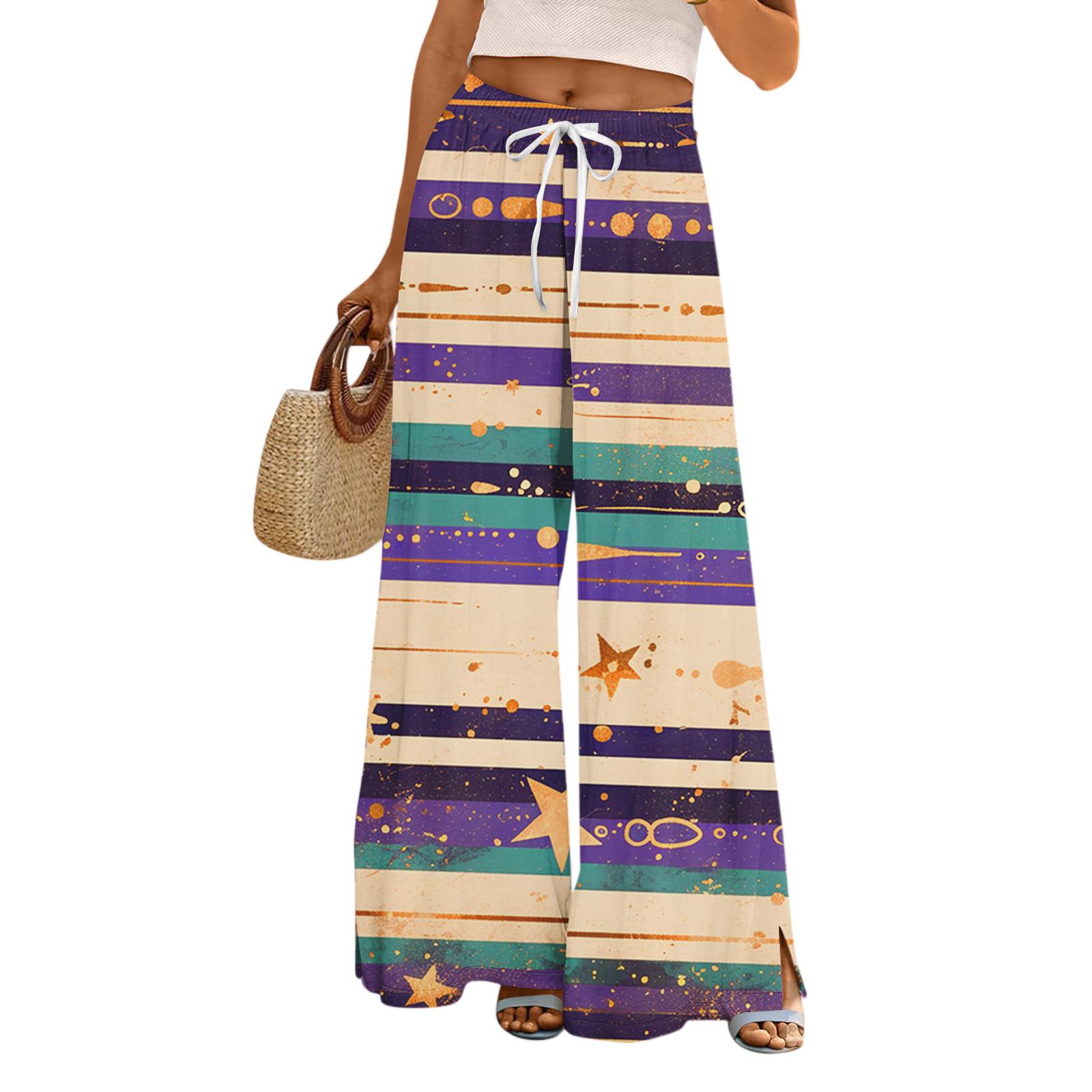 

Женские свободные и повседневные брюки с принтом и широкими штанинами, эластичным поясом, кулиской и карманами S