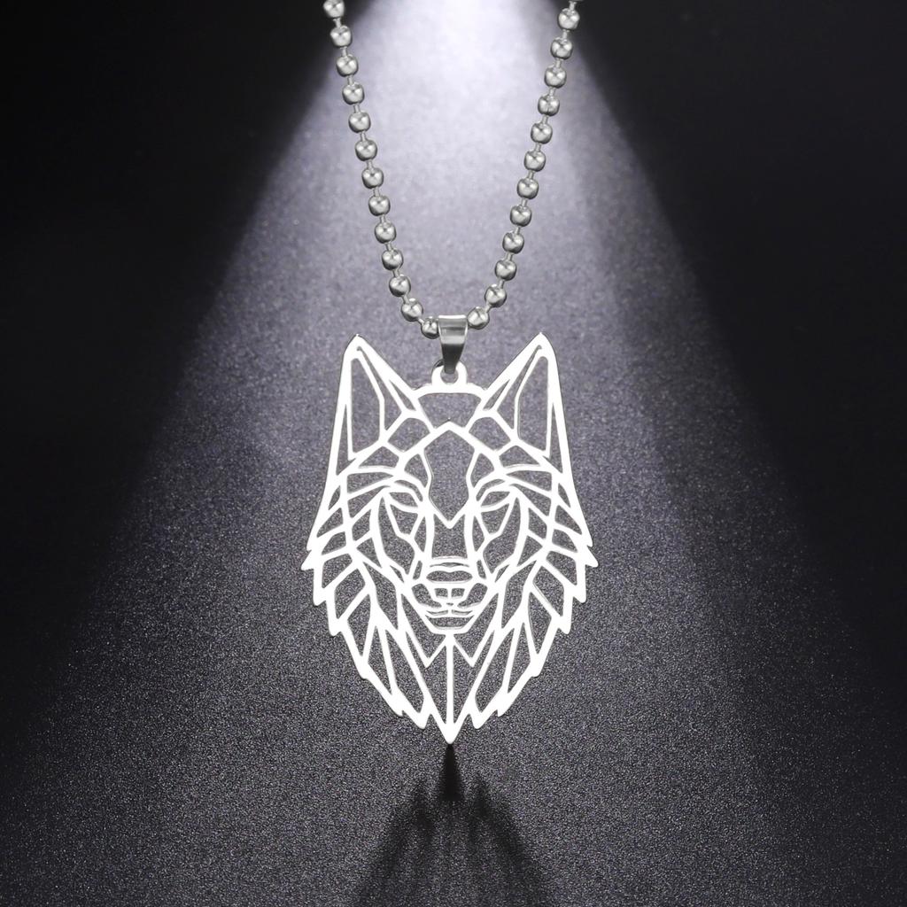 Wolf-Anhänger, Polygonaler Stil, Modetrend, Edelstahl-Anhänger-Halskette
