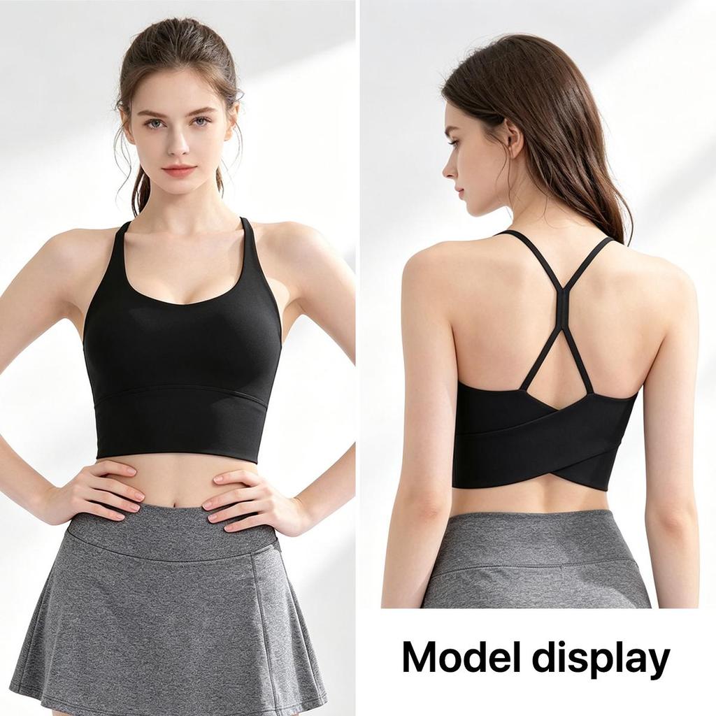 Women Stylish Cross Back Yoga Tank Top with One-piece Chest Pads, Elastic Comfort Workout Bra, Light Support Activewear for Sports and Outdoor