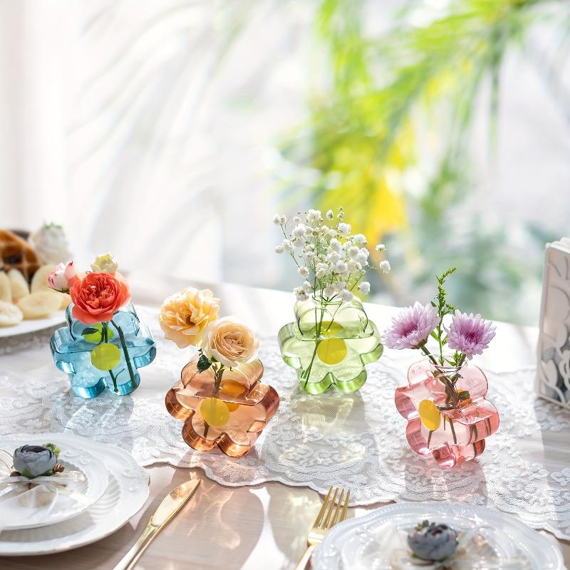 4pcs Floral Glass Vases Four Colors Set Colorful Flower Hydroponic Glass Vase Transparent Arrangement Container Table Decoration