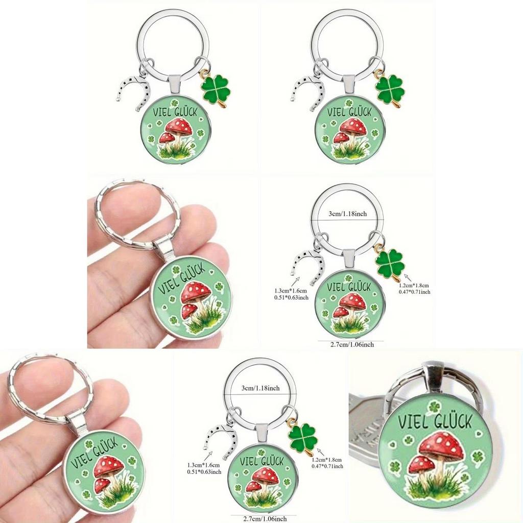 Four Leaf Clover And Mushroom Keychain Alloy Cute Gift For Couples And Friends