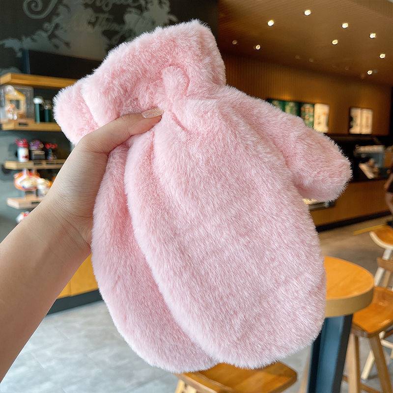 Cartoon Cute Wind Strawberry Bear Gloves Autumn and Winter Piled Thickened Warm Casual Plush Full Finger Cycling Neck Gloves