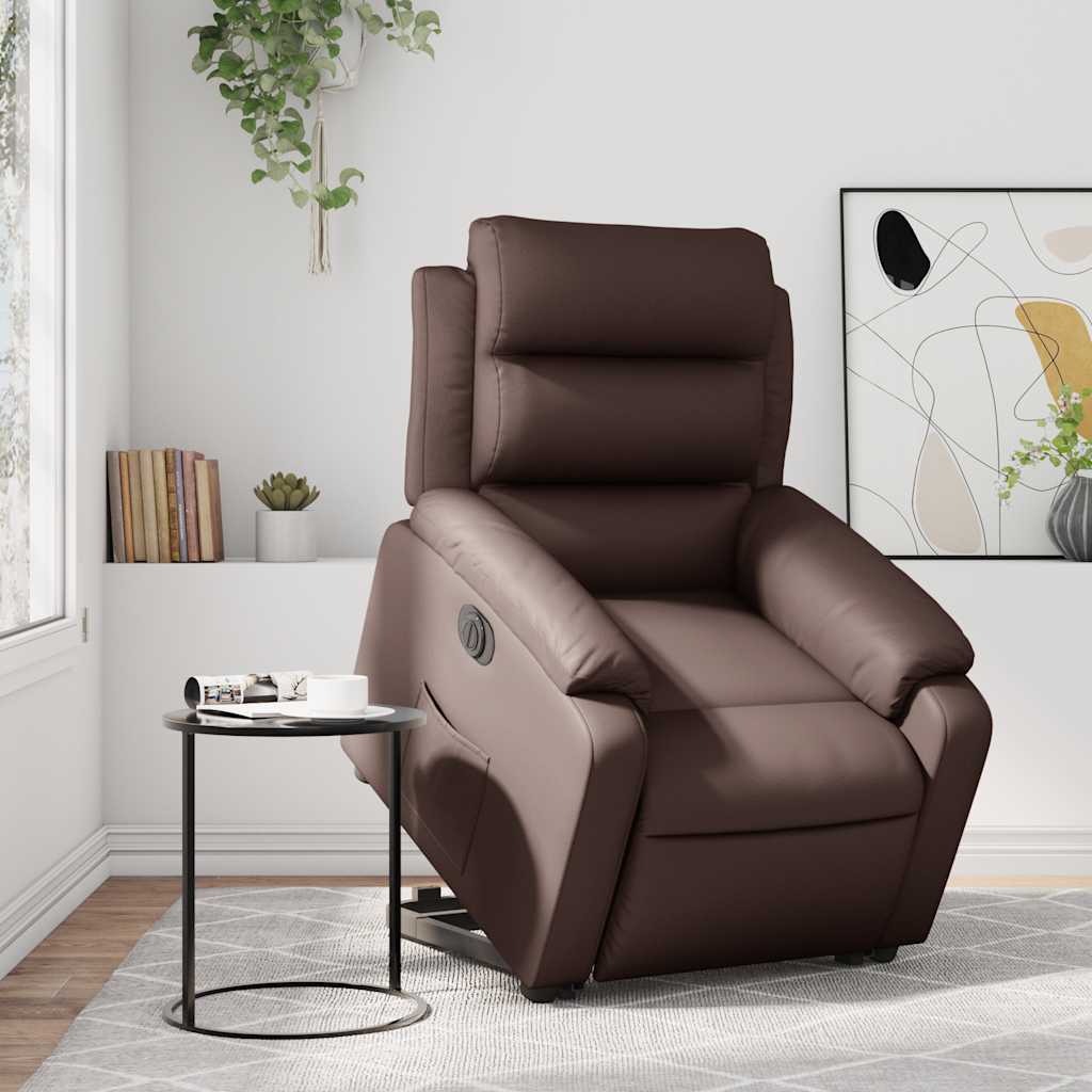 Recliner Chair with Lift Assist Electric Brown Faux Leather