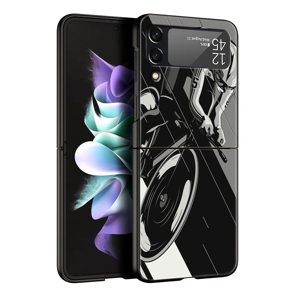 Mountain Bike Cycling Art Phone Case For Samsung Galaxy Z Flip3 Flip4 Flip5 PC Shell For Z Flip 3 4 5 Black Hard Folding Cover