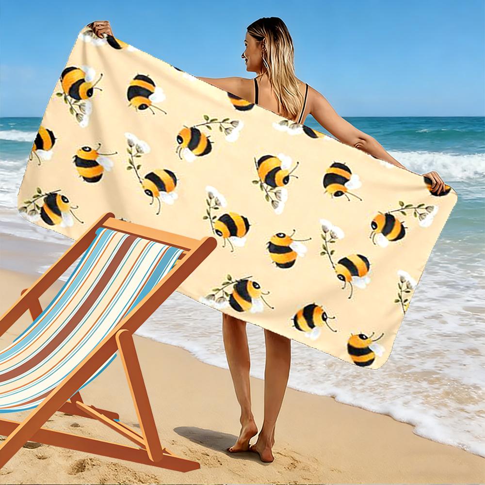 Cute Bumblebee and Flowers Pattern Beach towel quick-drying for travel outdoor sports jogging beach and swimming