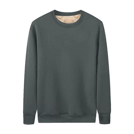 Men Fleece Lined Sweatshirt Long Sleeve Round Neck Thickened Pullover Warm Fall Winter Casual Sweatshirt for Street Work Daily Errands