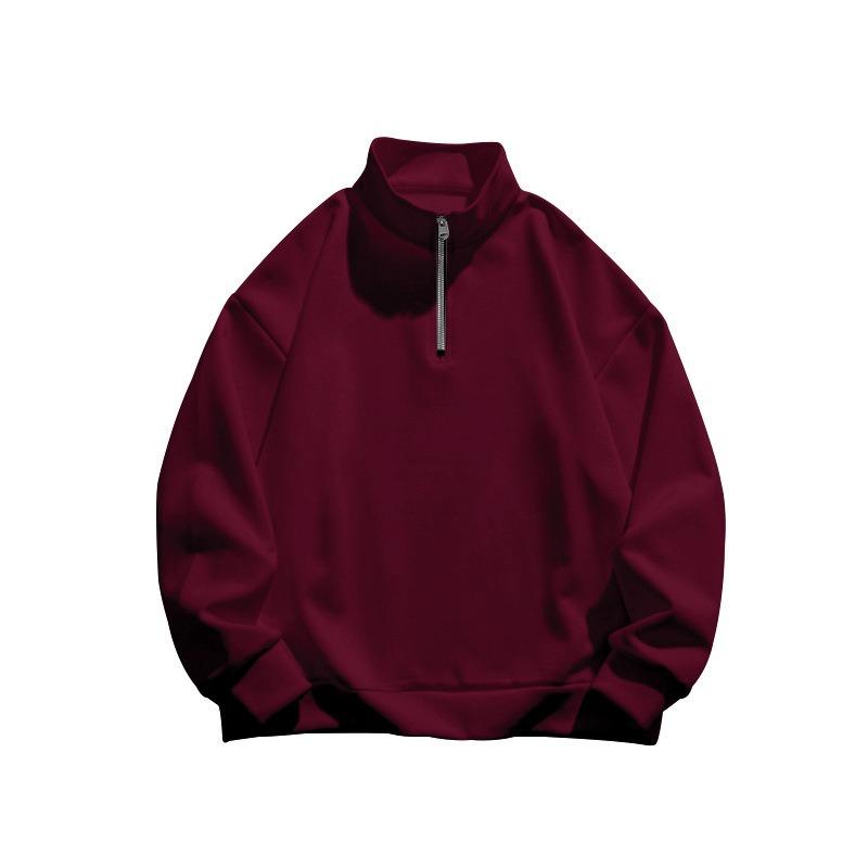 Mens Fleece Lined Stand Collar Half Zip Long Sleeve Loose Casual Sweatshirt Top