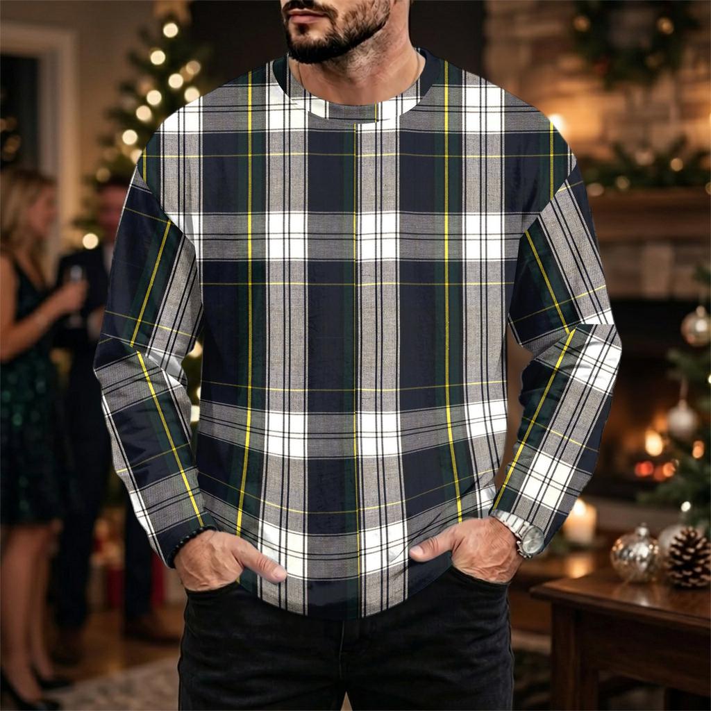 Men's Casual Loose Fit Neck Long Sleeve Top with Christmas Print, Winter Base Layer