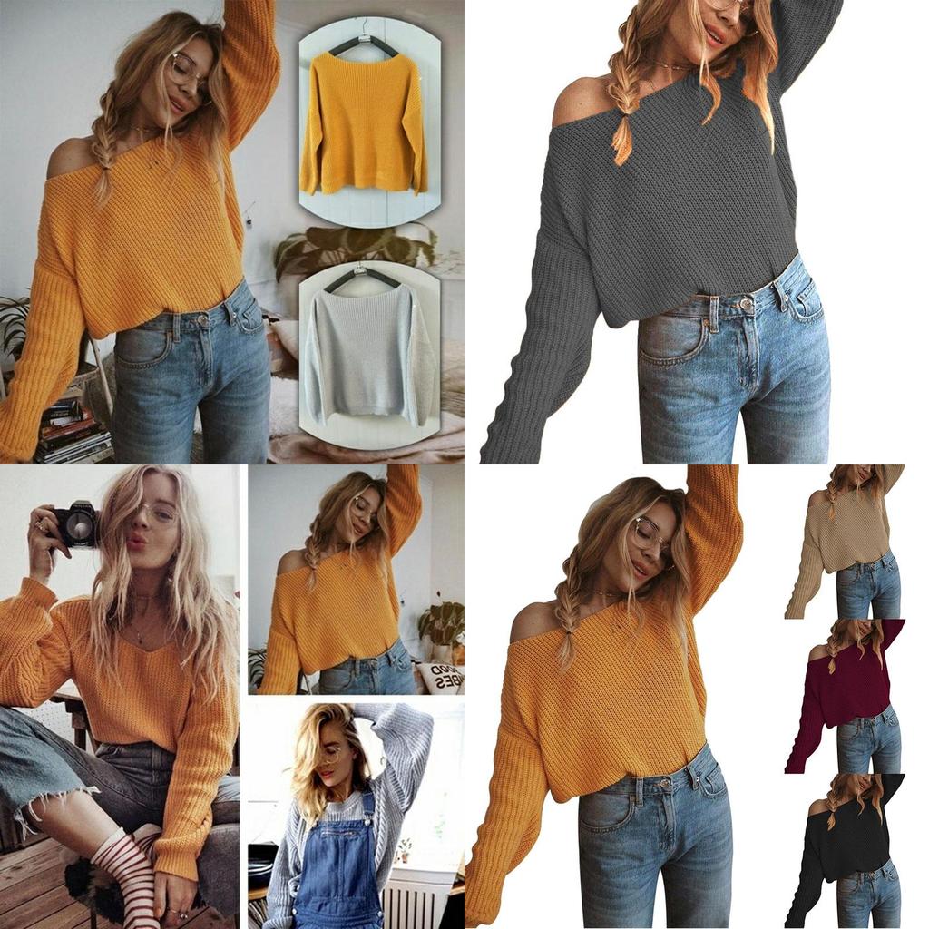 Premium Plus Size Autumn Womens Sweaters Off The Shoulder Pullover Sweater Long Sleeve For Stylish Comfort