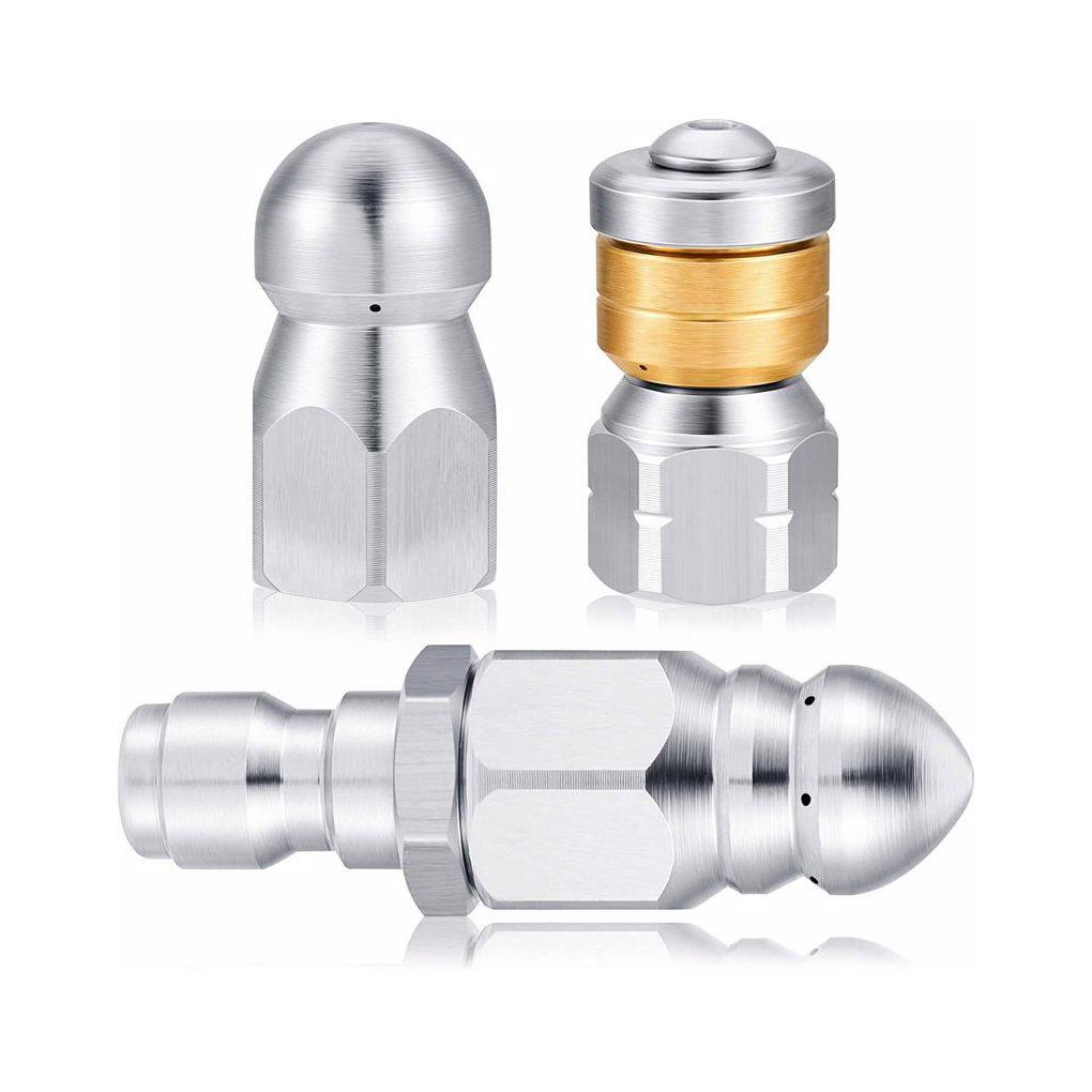 

3 Pieces Kitchen Drain Washer Nozzles Sewer Hose Cleaning 1/4 Inch Stainless Steel Spray Nozzles Replacement Sprayers