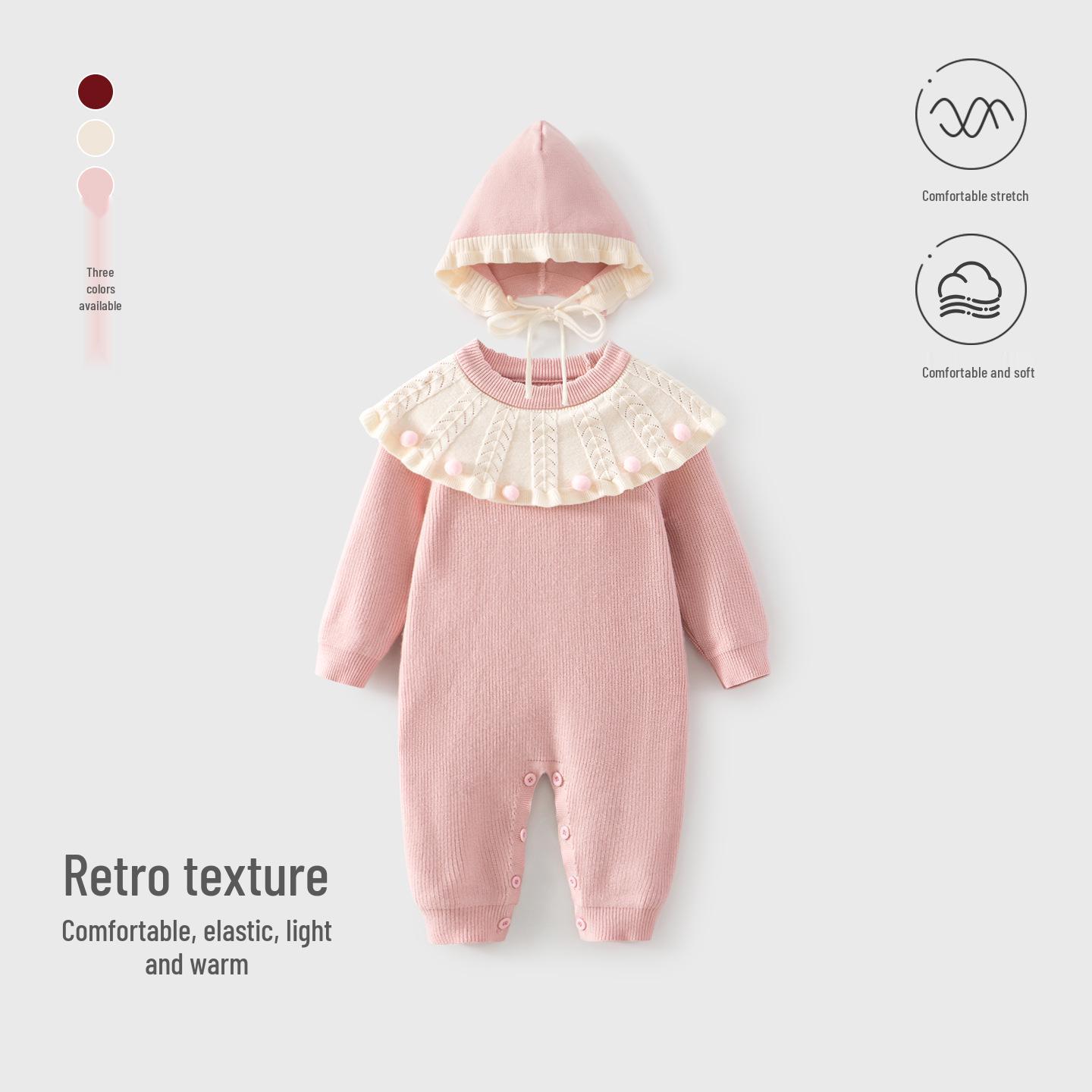 

Unisex Striped Knitted Bodysuit: Autumn/Winter One-Piece for Babies - Ideal for Home, Outings, and Crawling 80 cm