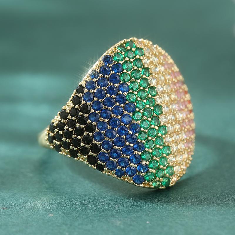 Gorgeous Inlaid Multicolored CZ Women's Ring Luxury CopperColor Geometry Daily Wear Party Jewelry Anniversary Gift