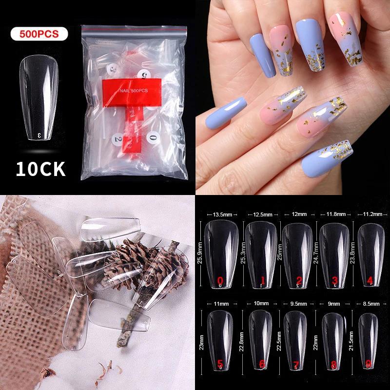 500PCS Natural Transparent Ballerina Almond  Round End Full/Half Ballet Coffin French False Nail Tips Fake Toenail Tip Manicure