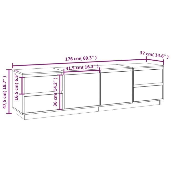 814322 vidaXL TV Cabinet Honey Brown 176x37x47.5 Cm Solid Pine Wood