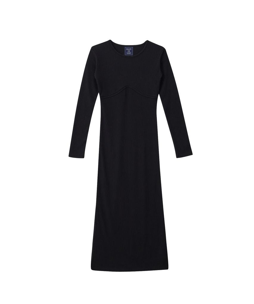SALON DE YOHN Line Point Basic Jersey Dress_ Black