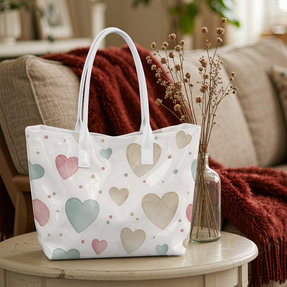 Cute Heart Print Shoulder Bag Fashionable Large Capacity Casual Daily Tote Handbag for Ladies Women Girls Outdoor Use
