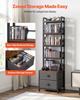 Media Storage Cabinet, 4-Shelf DVD Shelf Organizer with Drawers, 40 X 30 X 143.5 Cm Multimedia Storage Organizer for CDs, DVDs, Books and Games, CD