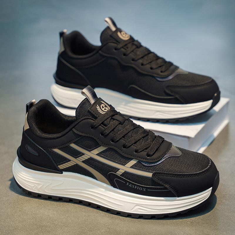 Men's Shoes Trendy Brand High-end Versatile Running Anti Slip Sports Leisure Thick Sole Height Increasing Black Dad Men