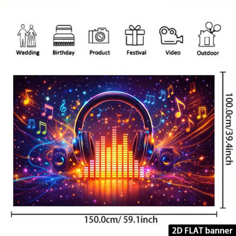 2D Colorful Headphones & Music Notes Photography Banner