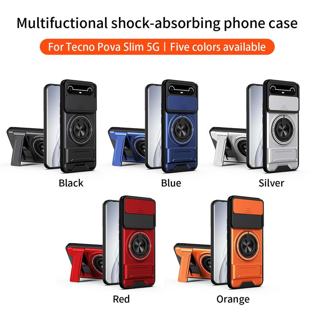 For Tecno Pova Slim Case Tecno Spark Slim Cover Pova Slim 4G Phone Case Magnetic Holder Military Armor Camera Protection Cover