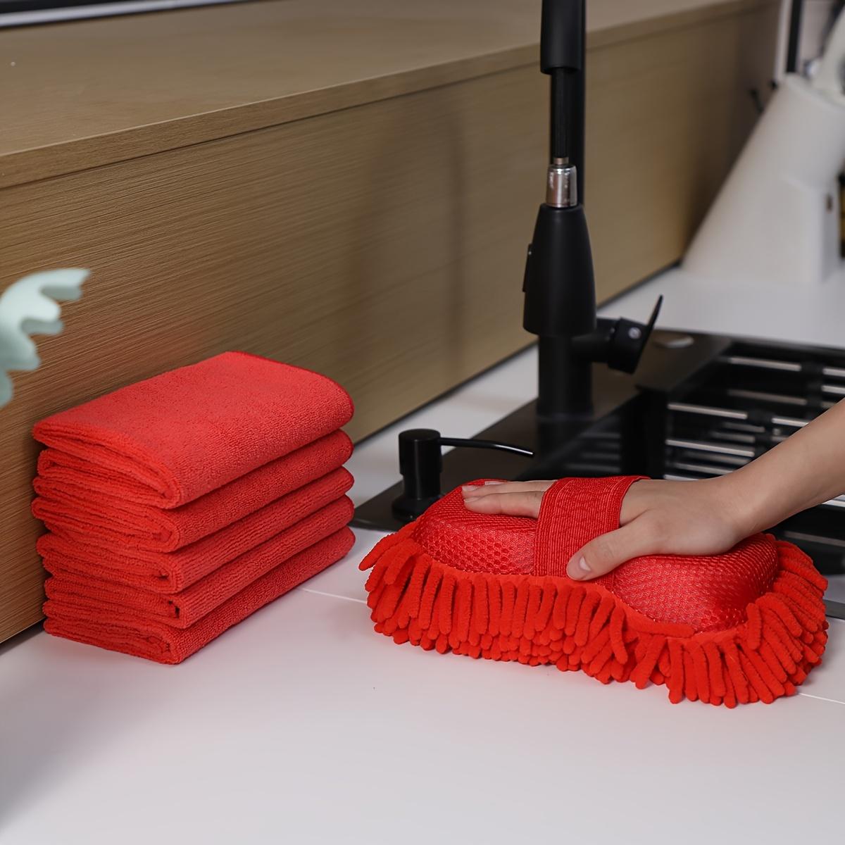 Car Cleaning Cloth5Striped Super Absorbent Microfiber Car Cleaning Cloth Car Wash Sponge Gloves6No scratches Car Cleaning Suppli красный