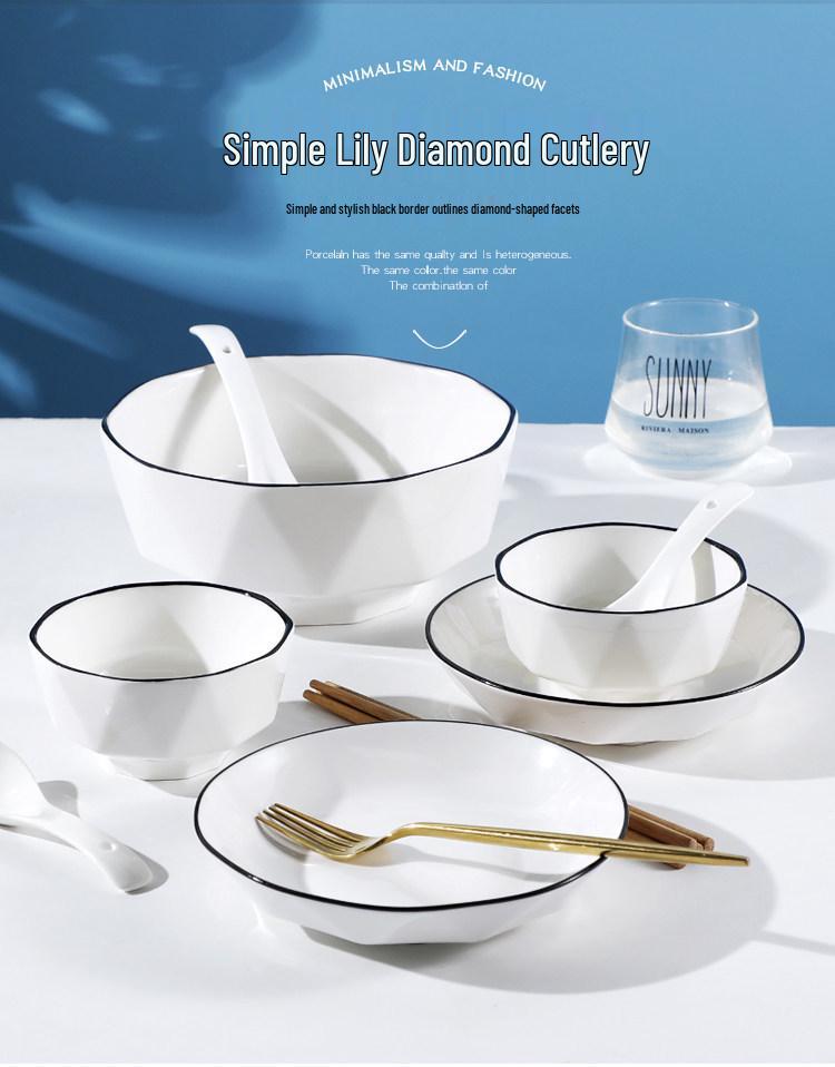 Nordic Style Ceramic Tableware Set: Couple's Rice Bowls & Plates for Two