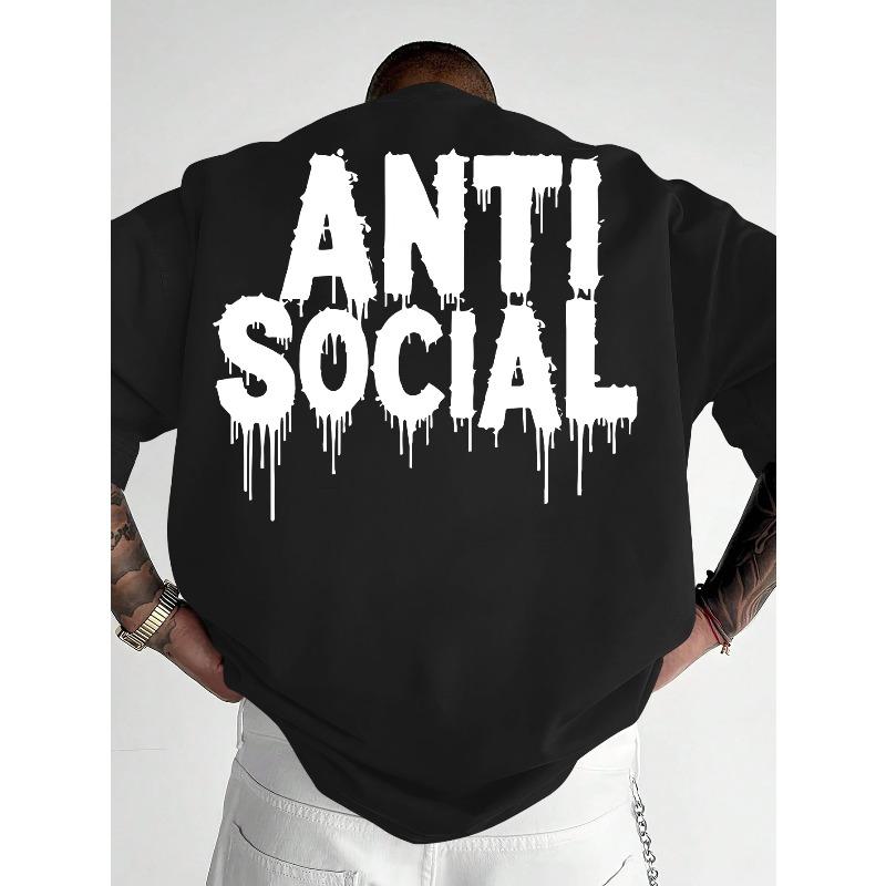 European Sizes Men'S Anti-Social Graphic T-Shirt - a Bold Statement Tee Featuring Distressed White Lettering
