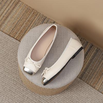 Women Elegant French Bowknot Flat Shoes Temperament Square Toe Shallow Mouth Ballet Shoes for Spring and Summer Zapatos De Mujer