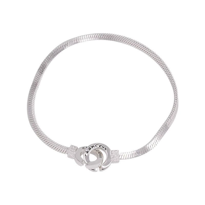 Minimalist Style Square Snake Bone Chain Bracelet Women's Double Ring Interlocking Bracelet Light Luxury Small Necklace