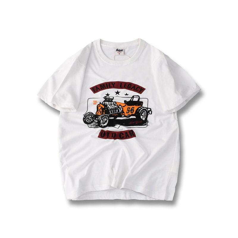 American Retro Print Pure Cotton Short-Sleeved T-shirt Men's Summer 2024 New Arrival Trendy Base Shirt Export Cotton T-shirt