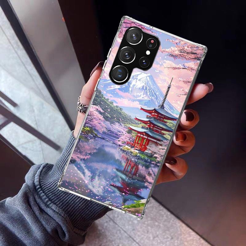 Japanese Cherry Mount Fuji Phone Case For Samsung Galaxy S26 S25 Edge S24 S23 Ultra S22 Plus S21 S20 FE Soft TPU Back Cover Fund