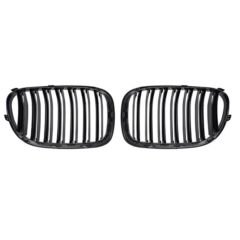 2-linjiga främre stötfångargaller njurracinggrill blanksvart för BMW F01 F02 F03 F04 740I 750I 7-serien 2009-2015 Biltillbehör