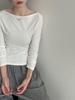 Lu Xi Retro High-Intellect Boat Neck Slim Fit Long Sleeve Top for Women - Autumn Edition