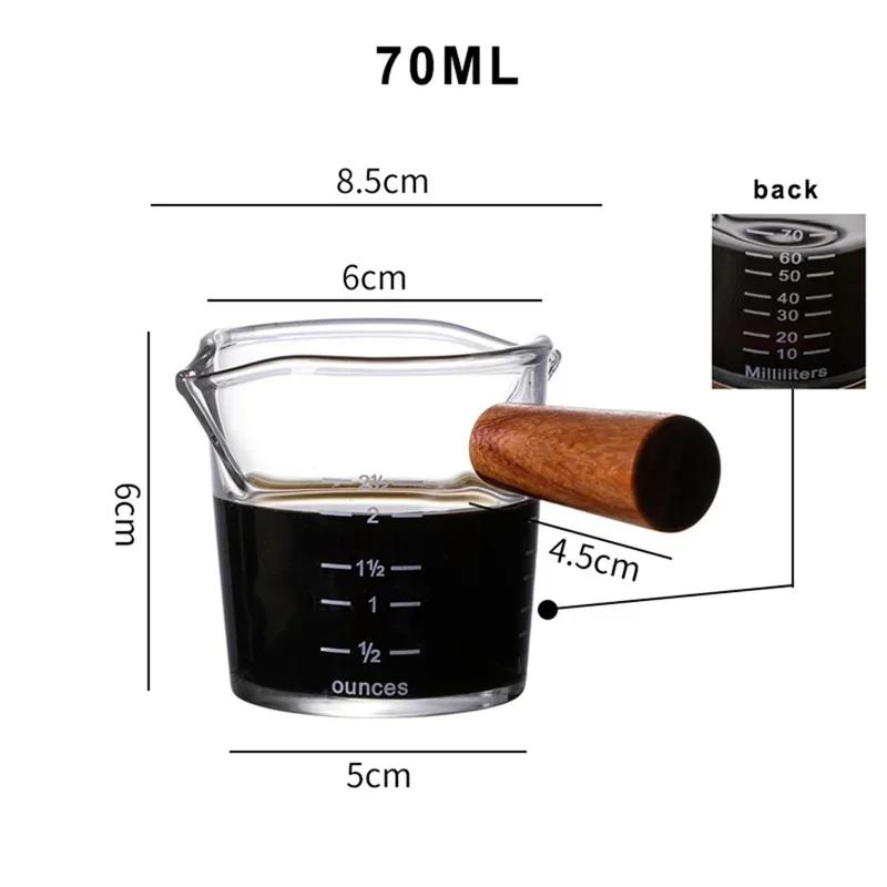 

2025 New Graduated Measuring Cup Espresso Glass Mini Milk Jar Double Mouth Sharing Pot Latte Cup Wooden Handle Glass Milk Cup Ki 70-75ml