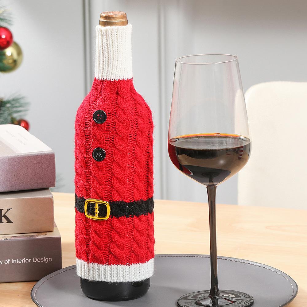 2026 New Wine Bottle Cover Christmas Knit Wine Bottle Decoration Striped Knitting Kitchen Restaurant Creative Wine Bottle Dress