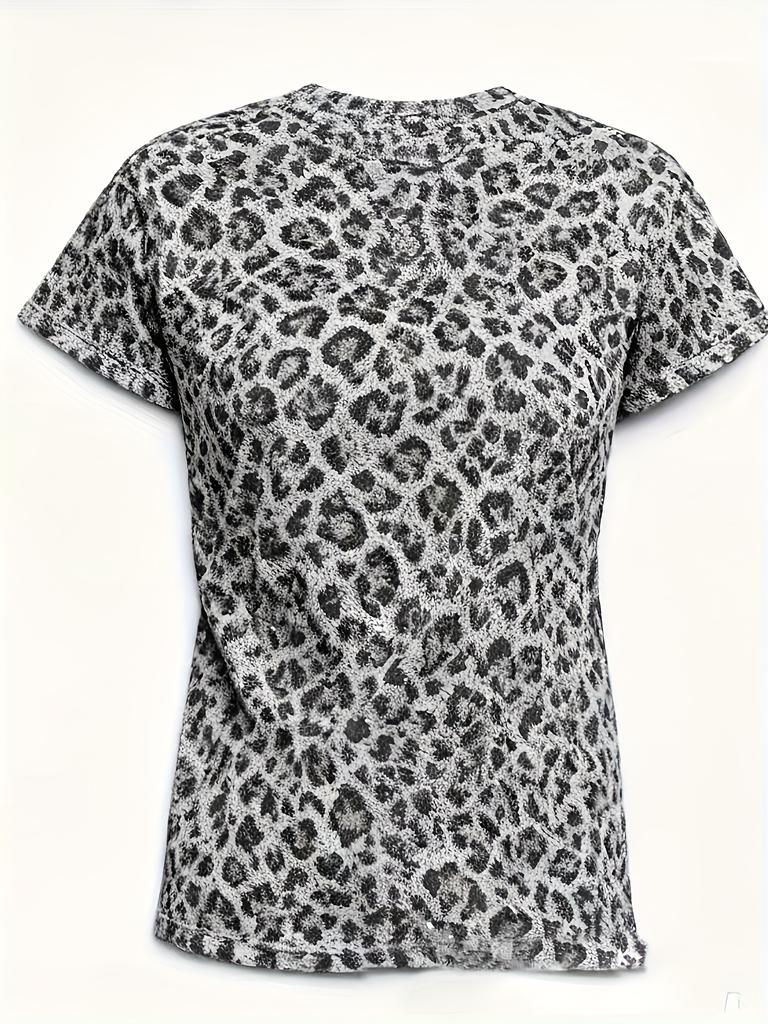 Leopard Print Women's Sportswear Round Neck Short Sleeve Summer Sweatshirt T-Shirt
