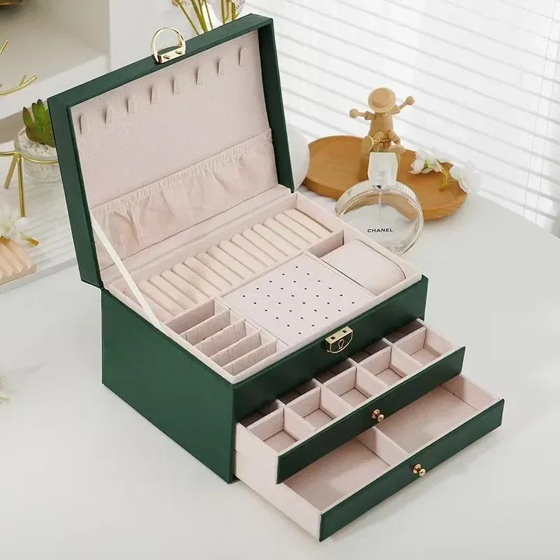 Three-layer Large-capacity Box with Compartments for Necklaces, Bracelets, Rings, Watch Storage, and Earrings and Jewelry Box