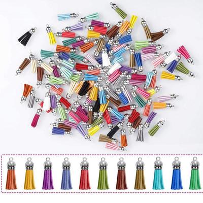 120 Pieces Keychain Tassels Leather Tassel Pendants Rings Bulk Acrylic Blanks for DIY Key Craft Supplies, 30 Colors