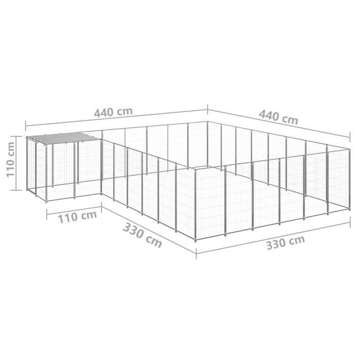 VidaXL Chenil Argenté 15,73 m² Acier Enclos pour Chiots Cage Chiens Extérieur 3082233