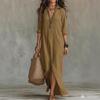 2026 Spring/Summer Casual Solid Color Lapel Slit Dress