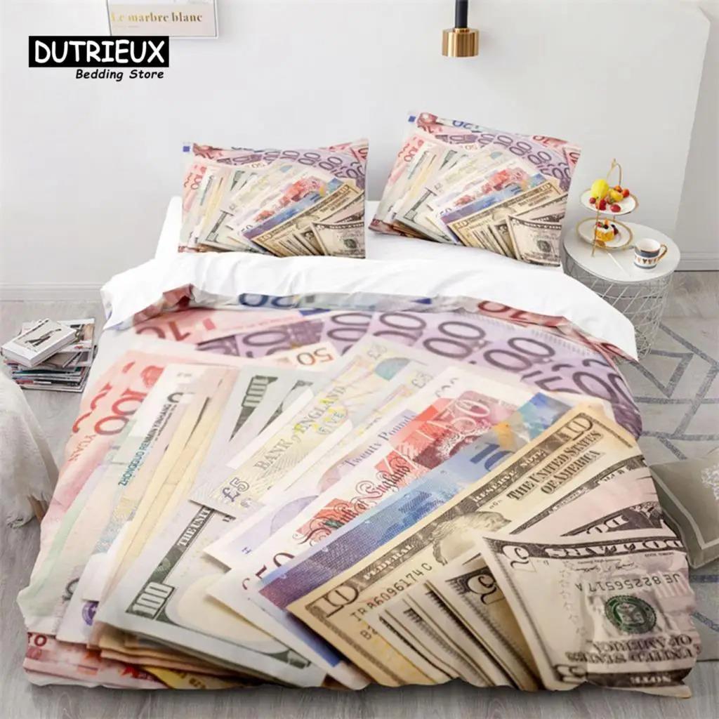 Money Bedding Set Microfiber Dollar Bills of United States Print Duvet Cover Twin King Queen Size For Kids Adults Bedroom Decor