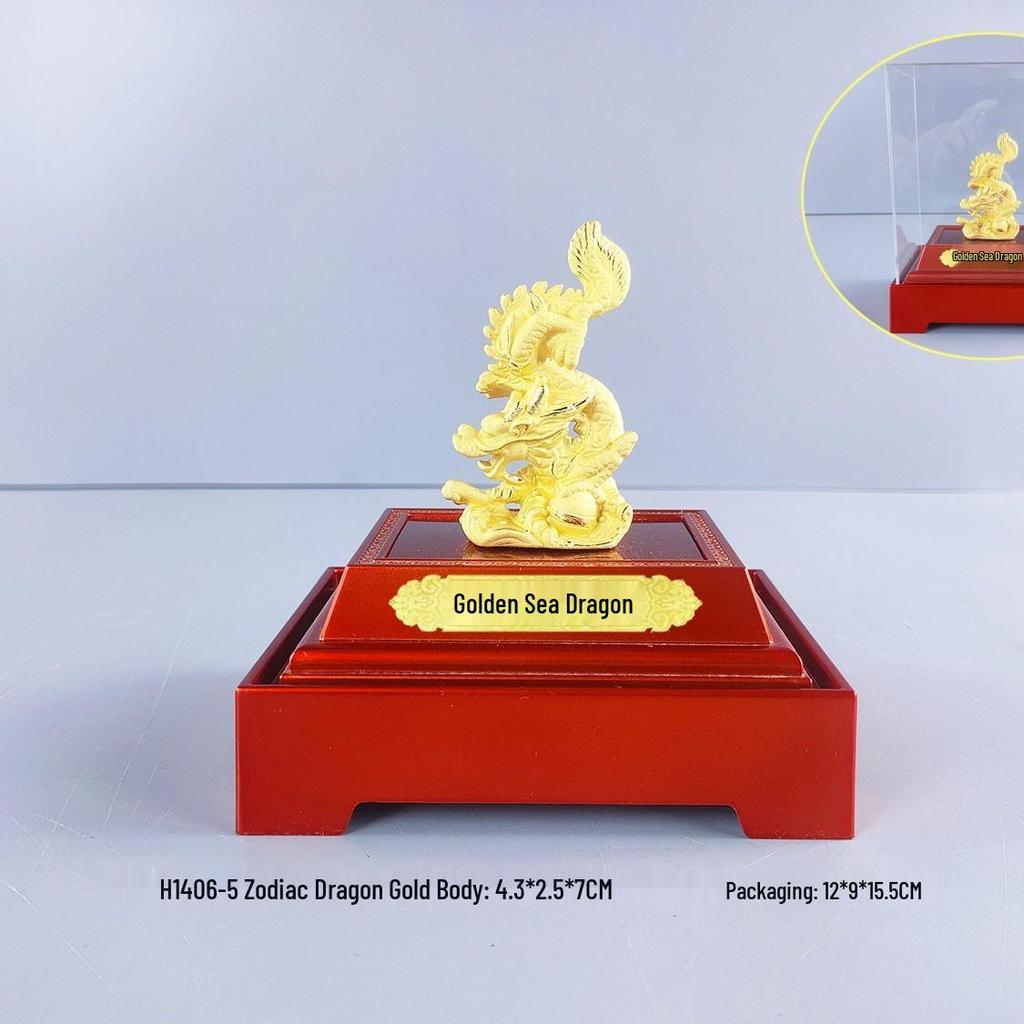 Flocked Gold Dragon Zodiac Ornament for Year of the Dragon - Wealth-Attracting Decoration and Business Gift