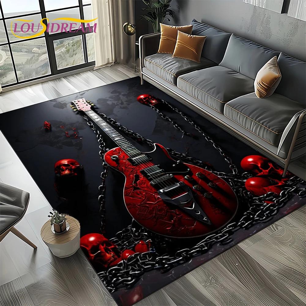 27 Style New Skull Electric Guitar Classical Guitar Carpet Rug for Living Room Bedroom Home Sofa,kid Area Rug Non-slip Floor Mat