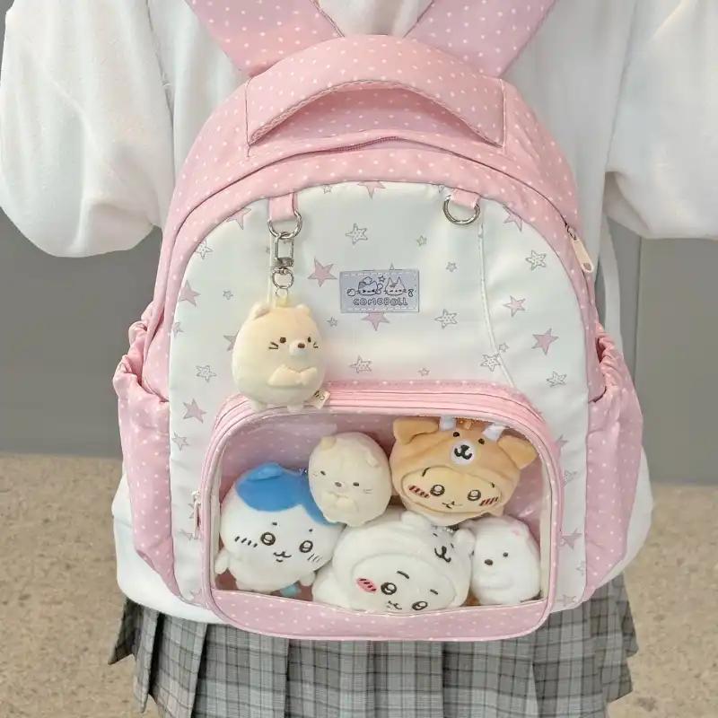 New WomenStar Polka Dot Casual Fashion Backpack Sweet and Cute Ulzzang Ita Bag Harajuku Pink Kawaii Cartoon Backpack