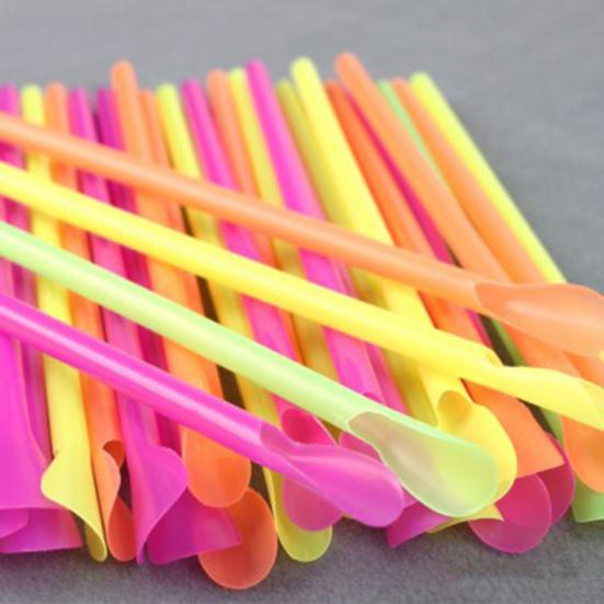 50/100Pcs Spoon Straw for Smoothie, 2 in 1 Disposable Straw with Spoon, Plastic Slush Straw for Milkshake Bubble Tea