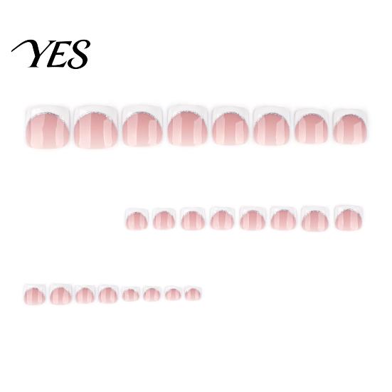 French Tip Fake Nails 24Pcs Nude Press on Toenails, Short Square Glitter Women Stick-on Toenails Set Nails, Glue False Toe for Date Parties 24PCS